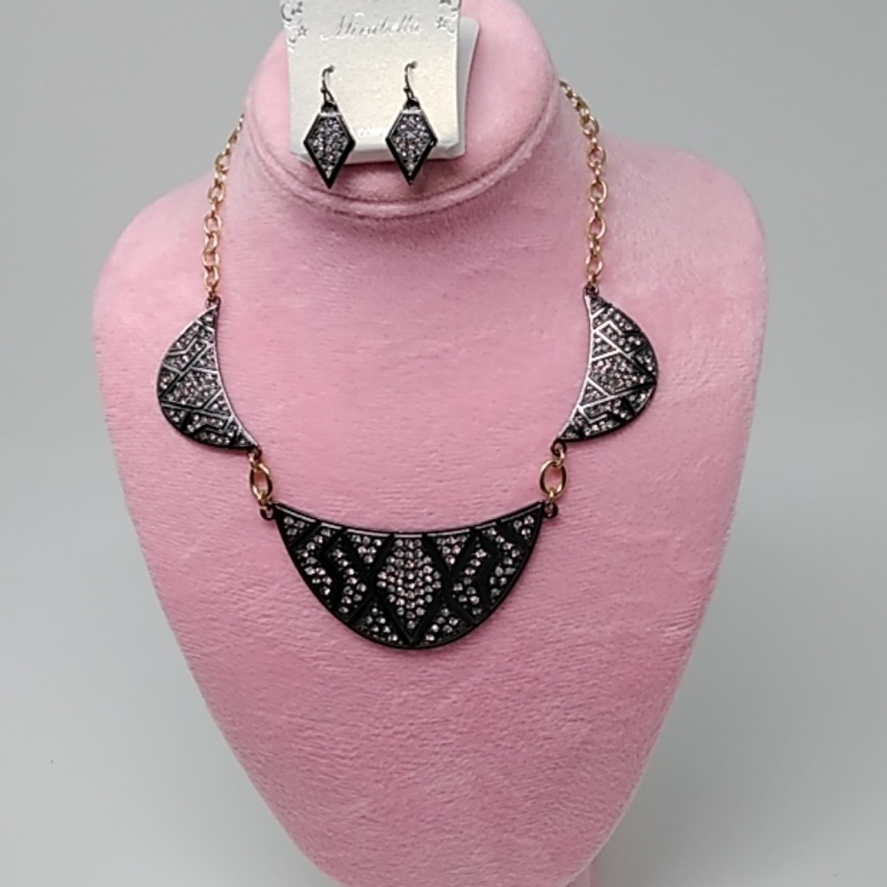 Black Acrylic Statement Necklace and Earrings Set